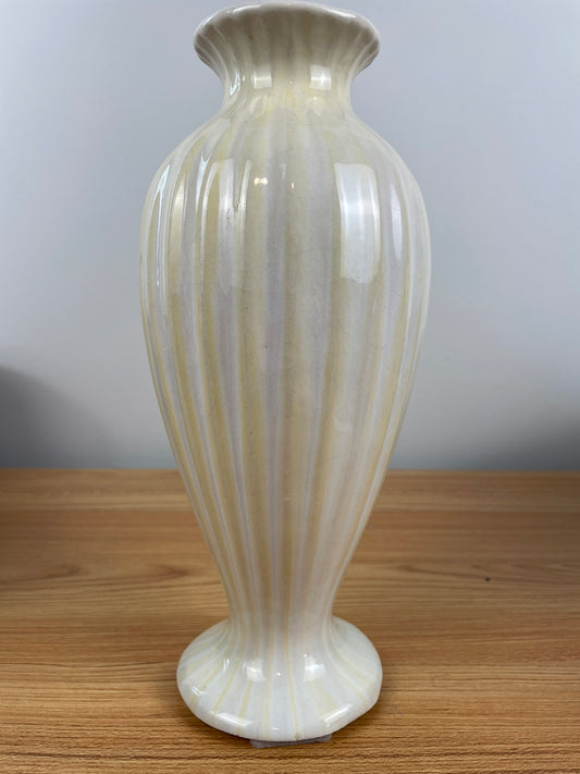 Vintage Fulper Art Pottery White Glossy Fluted Bud Vase 10" Tall