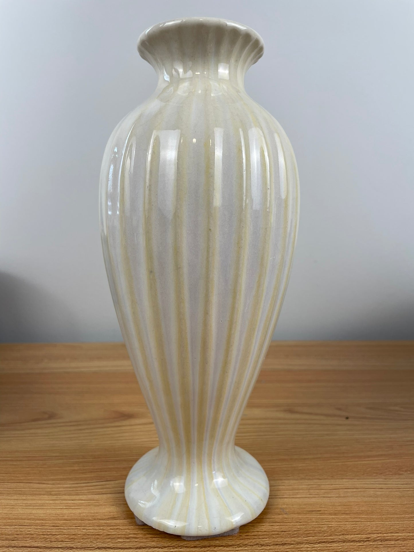 Vintage Fulper Art Pottery White Glossy Fluted Bud Vase 10" Tall