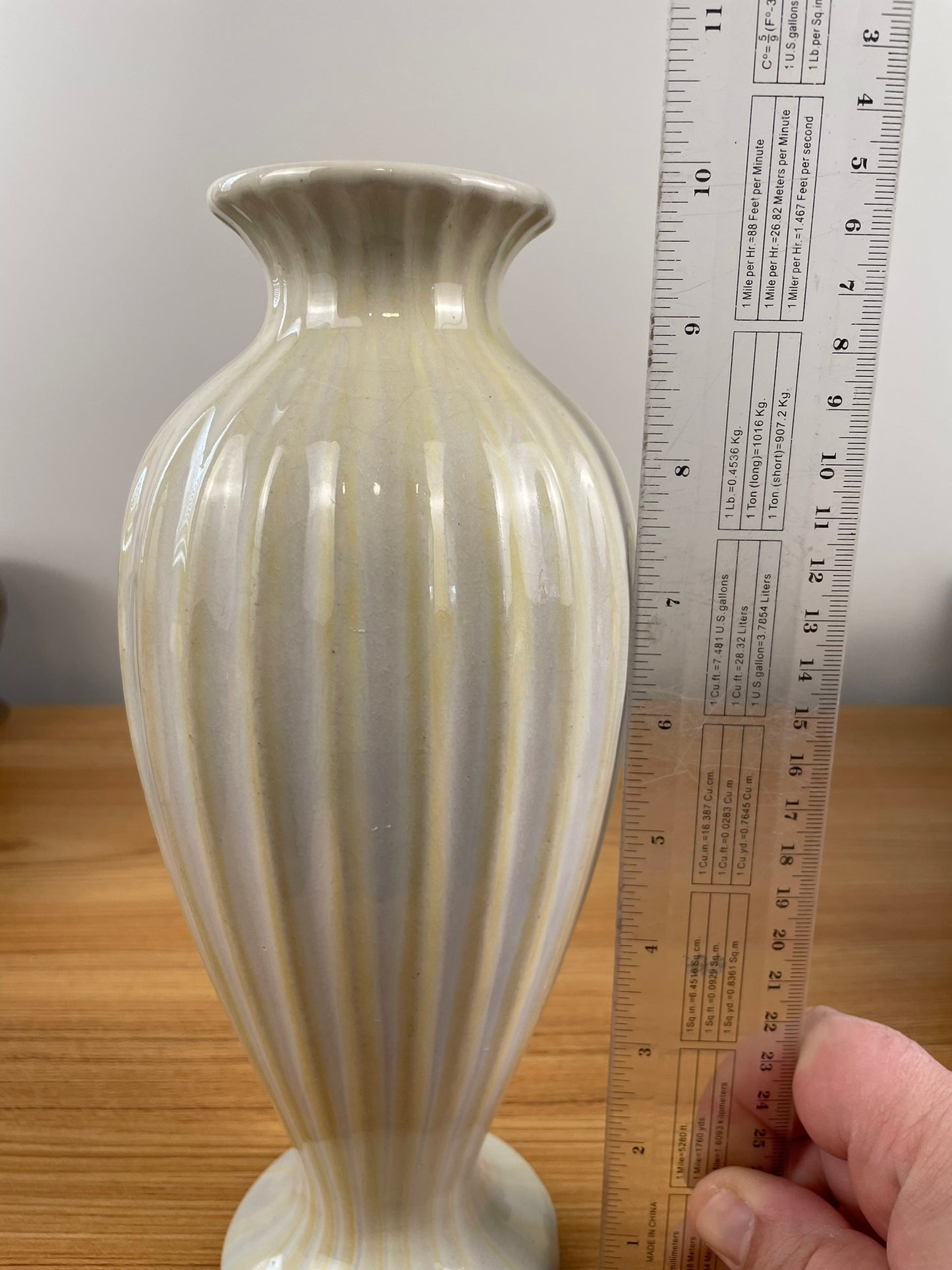 Vintage Fulper Art Pottery White Glossy Fluted Bud Vase 10" Tall