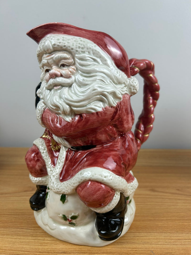Fitz & Floyd Old World Santa Claus 2 QT Pottery Pitcher 1988 Holly Bag