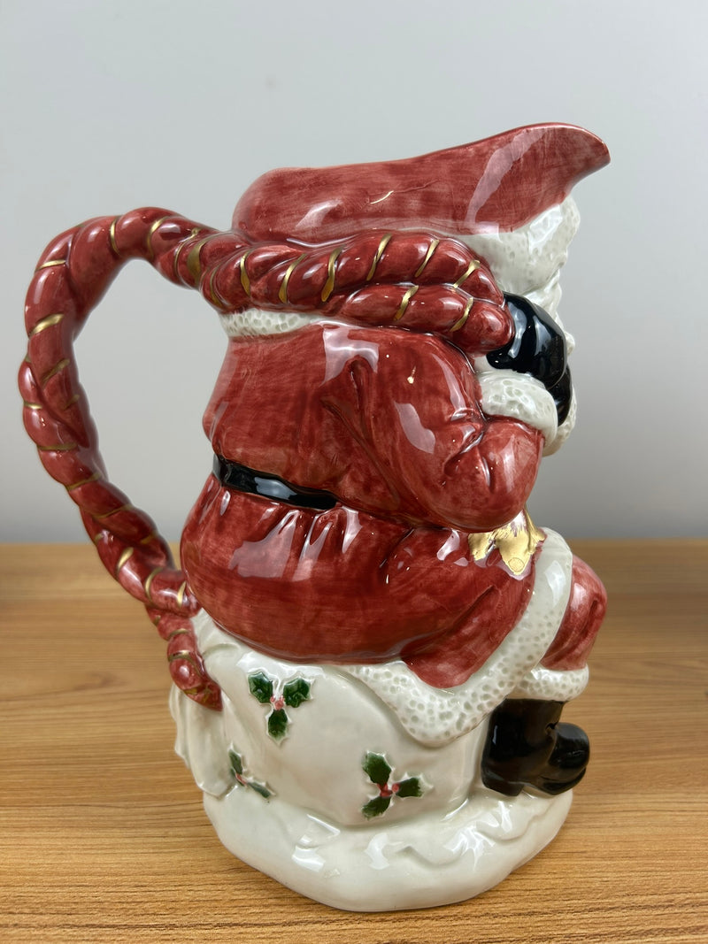 Fitz & Floyd Old World Santa Claus 2 QT Pottery Pitcher 1988 Holly Bag