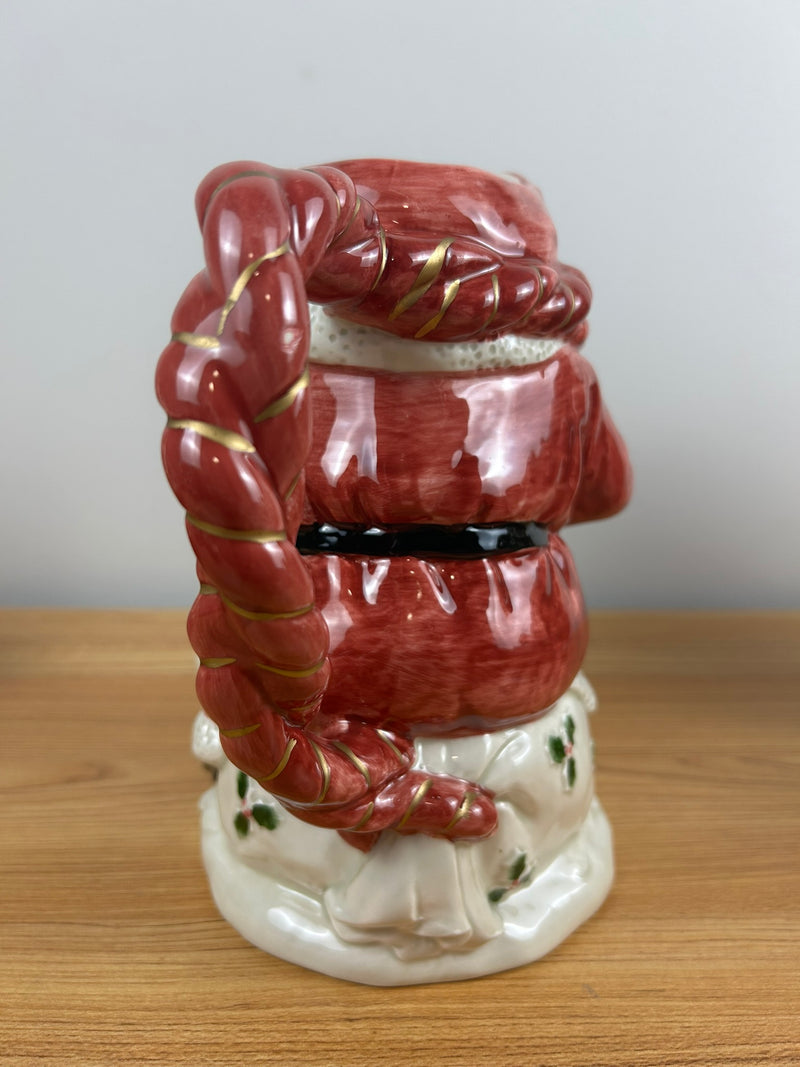 Fitz & Floyd Old World Santa Claus 2 QT Pottery Pitcher 1988 Holly Bag