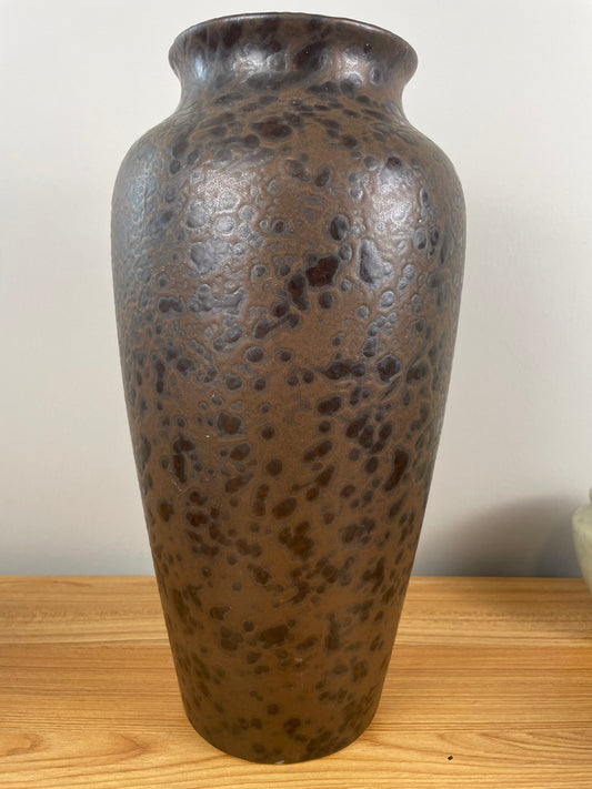 Harris Potteries Chicago IL Tall Brown Mottled Glaze Art Pottery Floor Vase 15.5" Tall
