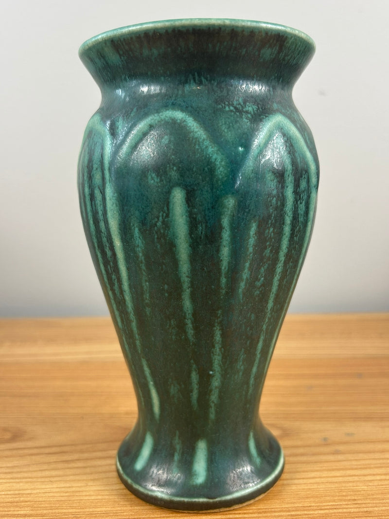 Pewabic Detroit Green Mottled Glaze Broad Leaf Cabinet Vase 6.5" Tall