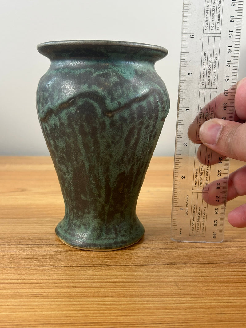 Pewabic Detroit Green Mottled Glaze Textured Abstract Design Vase