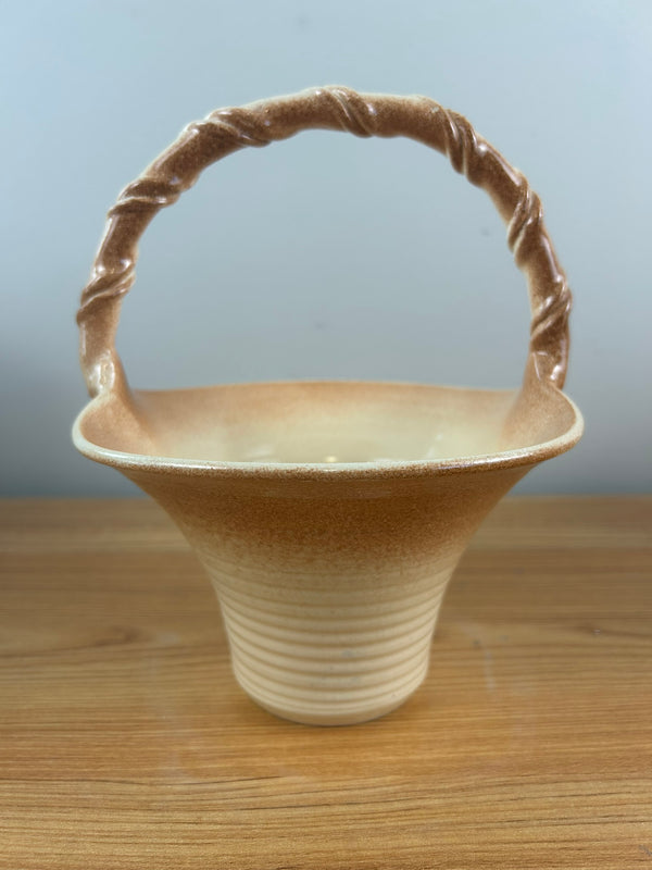 Dryden Originals Vintage Art Pottery Mottled Brown Twist Handle Basket
