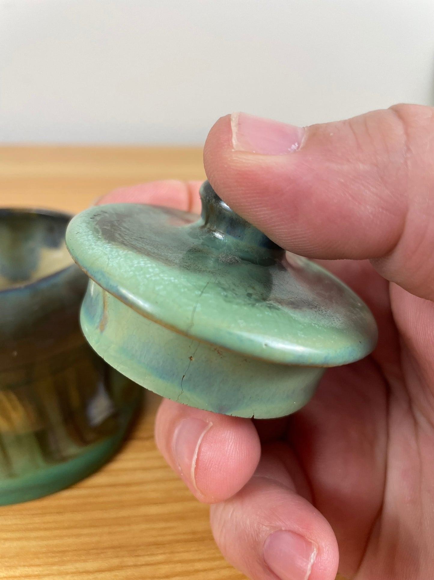 FULPER ART POTTERY  SET CREAMER & SUGAR BOWL WITH LID GREEN BROWN GLAZE #2