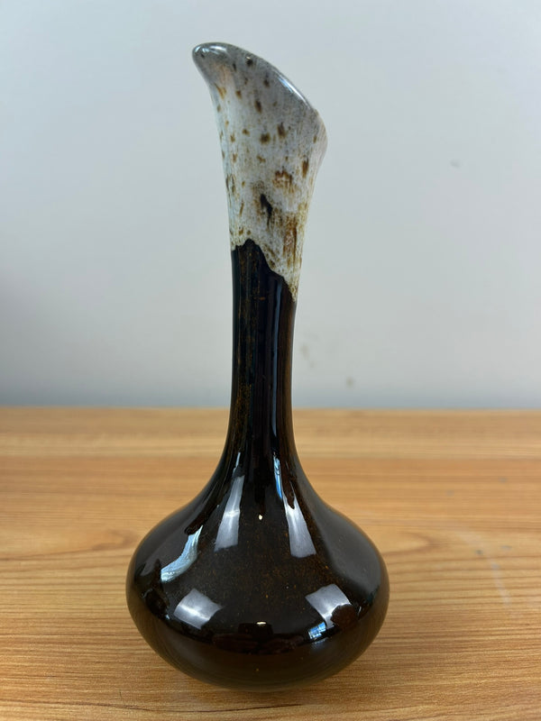 Van Briggle Vintage MCM Bud Vase Glossy Black/ Blue White Drip Overglaze