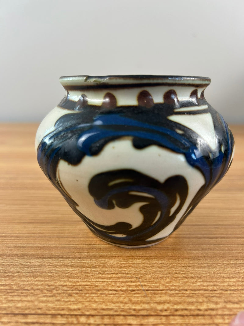 Herman A Kahler 1846-1917 Danish Art Nouveau Pottery Rim Vase Signed Danmark 3.5"