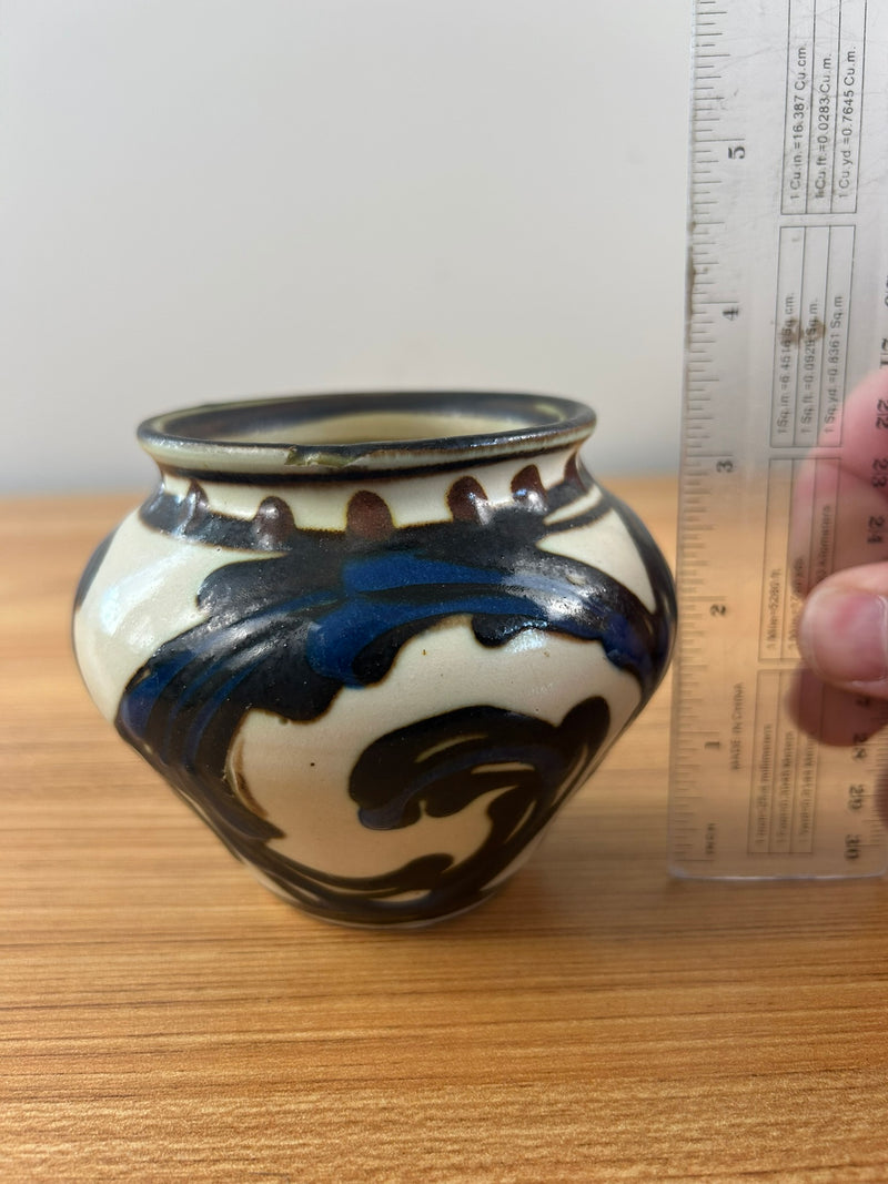 Herman A Kahler 1846-1917 Danish Art Nouveau Pottery Rim Vase Signed Danmark 3.5"