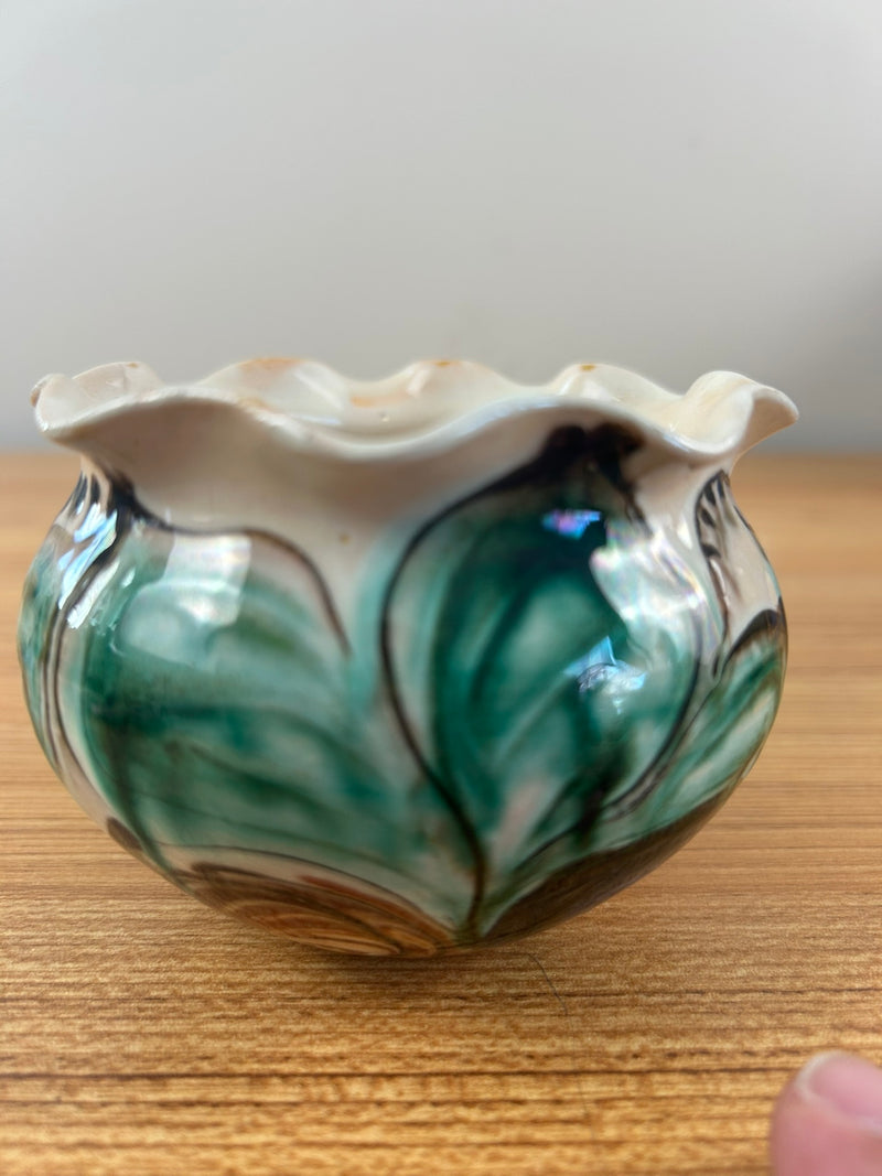 Herman A Kahler 1846-1917 Danish Art Nouveau Pottery Rim Vase Signed Danmark 3.75"