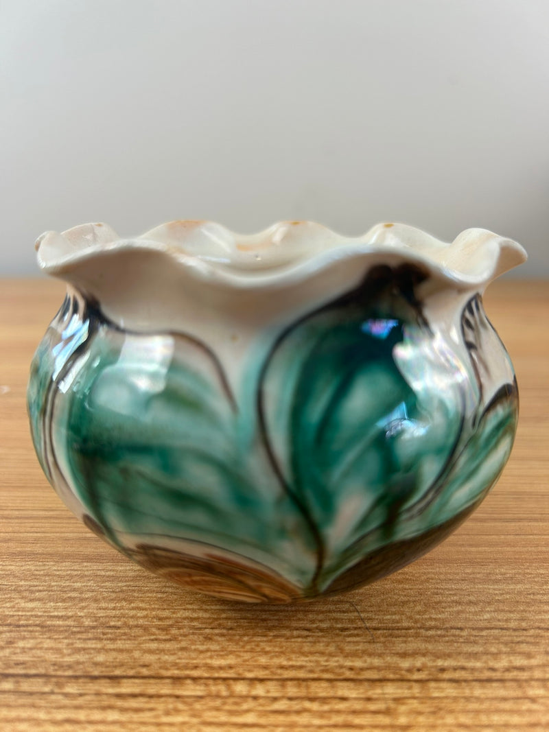 Herman A Kahler 1846-1917 Danish Art Nouveau Pottery Rim Vase Signed Danmark 3.75"