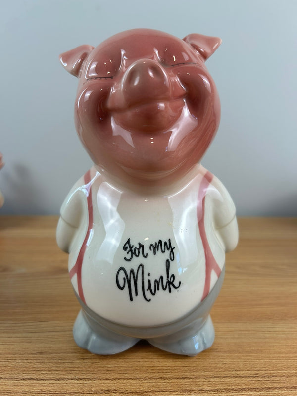 Royal Copley 1950's Vintage Art Pottery  Piggy Bank "For My Mink"