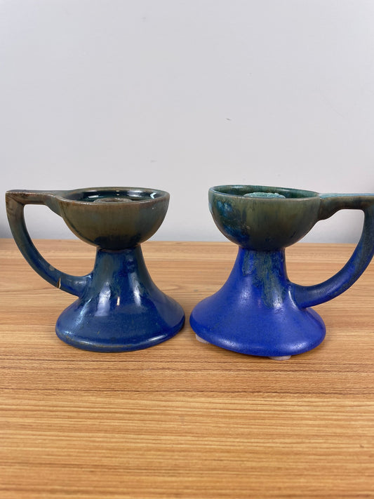 Fulper Vasekraft Art Pottery Blue Drip glaze Candle Holders Candlesticks Arts Crafts