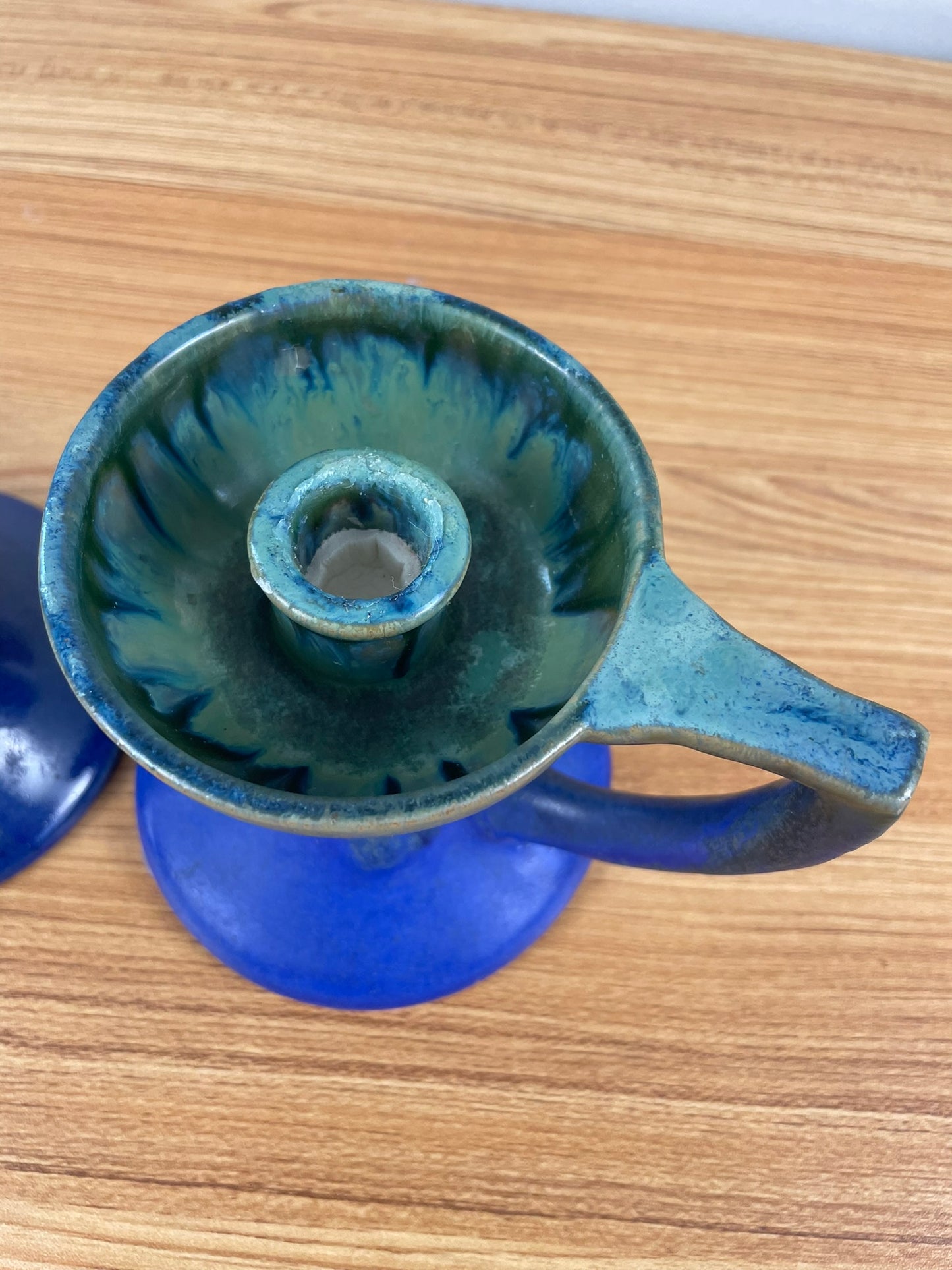 Fulper Vasekraft Art Pottery Blue Drip glaze Candle Holders Candlesticks Arts Crafts