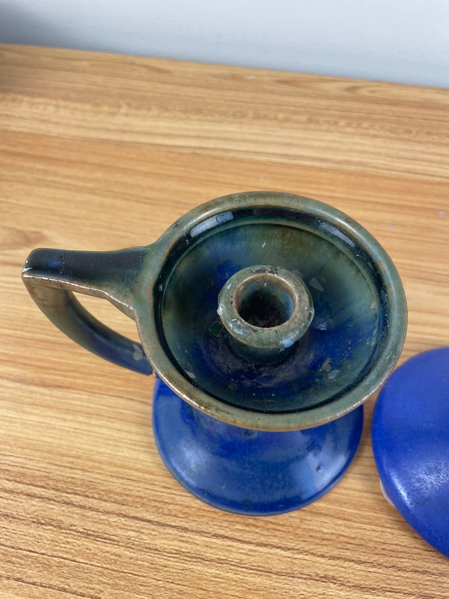 Fulper Vasekraft Art Pottery Blue Drip glaze Candle Holders Candlesticks Arts Crafts