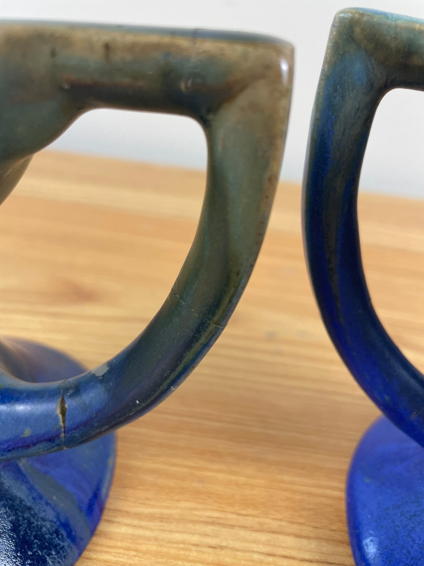 Fulper Vasekraft Art Pottery Blue Drip glaze Candle Holders Candlesticks Arts Crafts