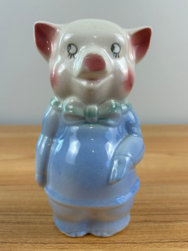 Royal Copely Art Pottery  6" Ceramic Blue Figural Pig Piggy Bank