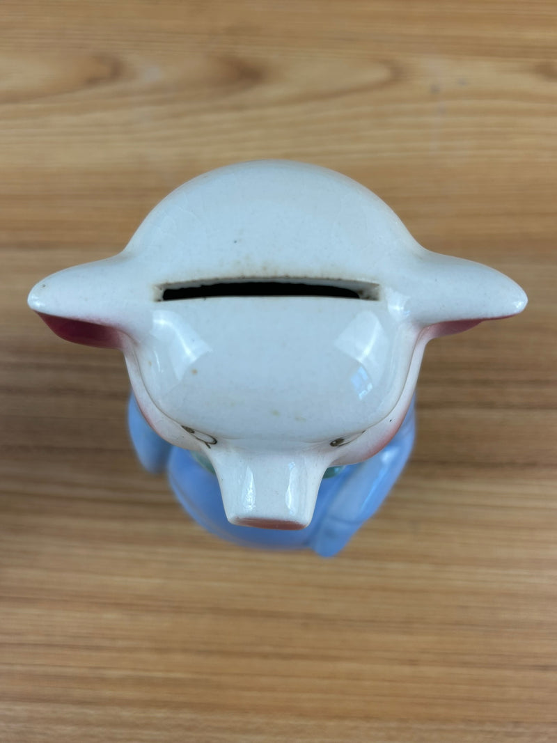 Royal Copely Art Pottery  6" Ceramic Blue Figural Pig Piggy Bank