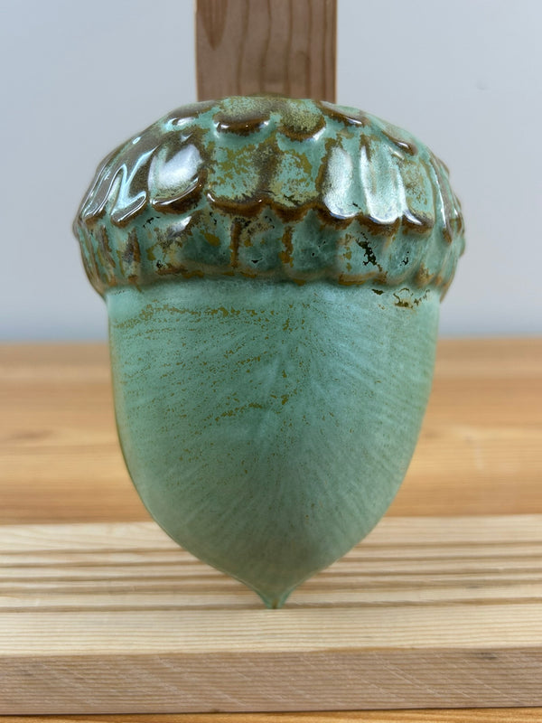 Frankoma Art Pottery #190 Acorn Wall Pocket, Green Brown, 6.0" H
