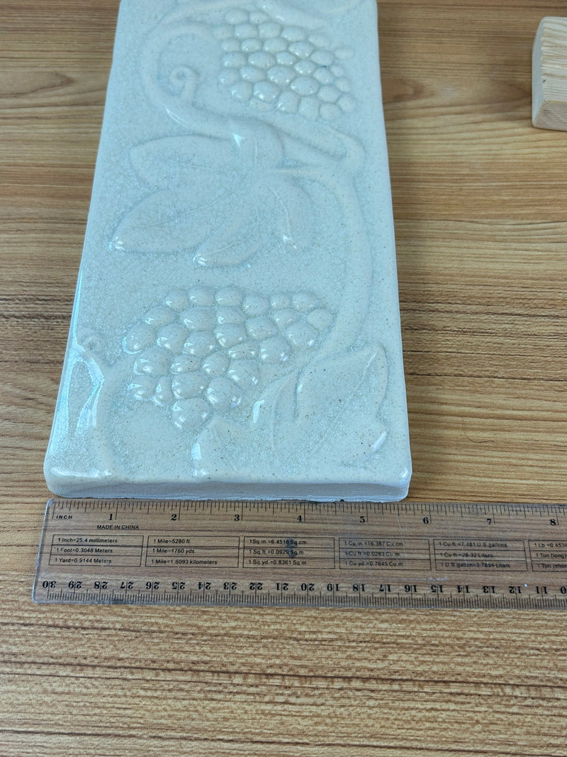 Pewabic Pottery Detroit 12X6" Grapes And Grape Leaves , White Tile  1997