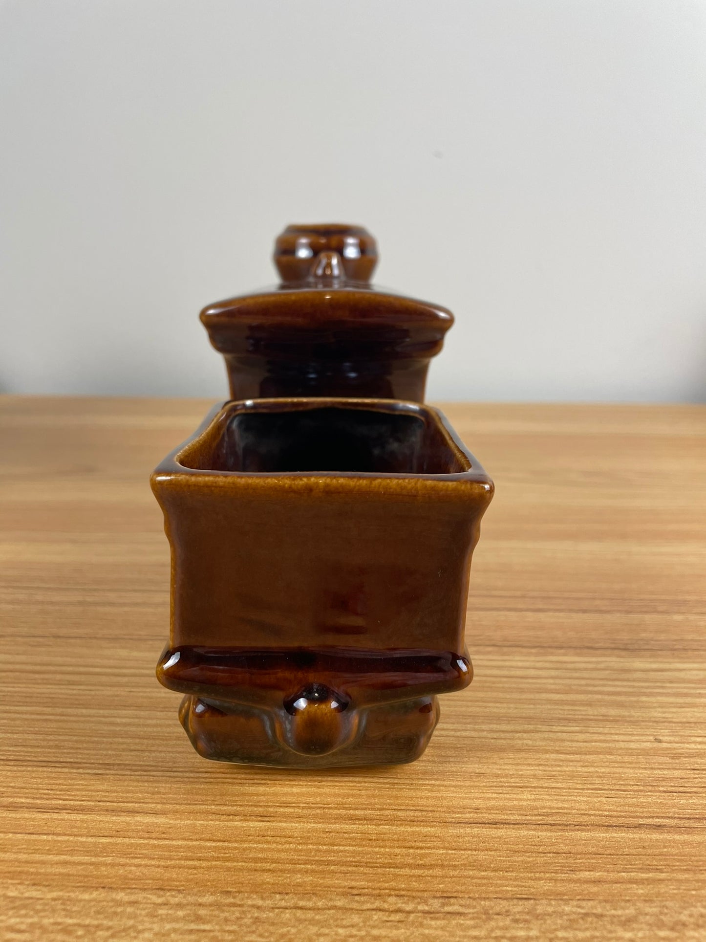 McCoy Art Pottery Vintage Train/Locomotive Planter, Brown Glaze 10" Long