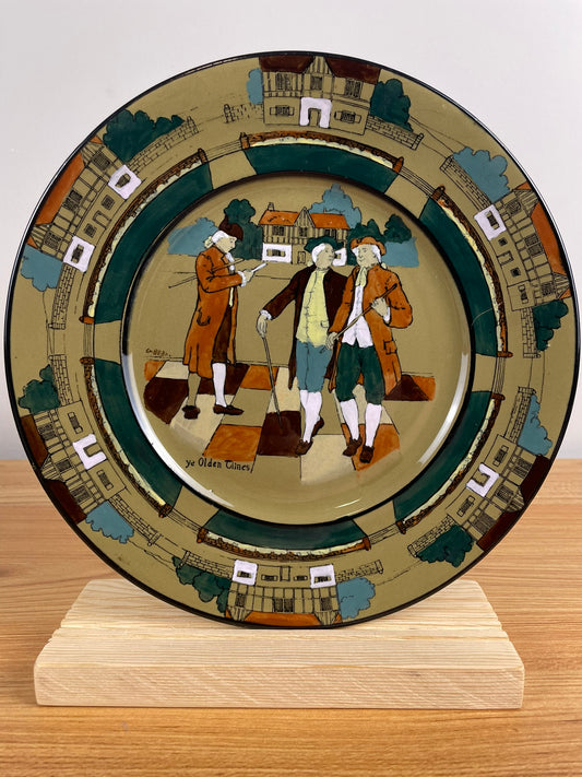 1908 Buffalo Pottery Deldare Ware OLDEN TIMES Plate 8.5" Artist Signed