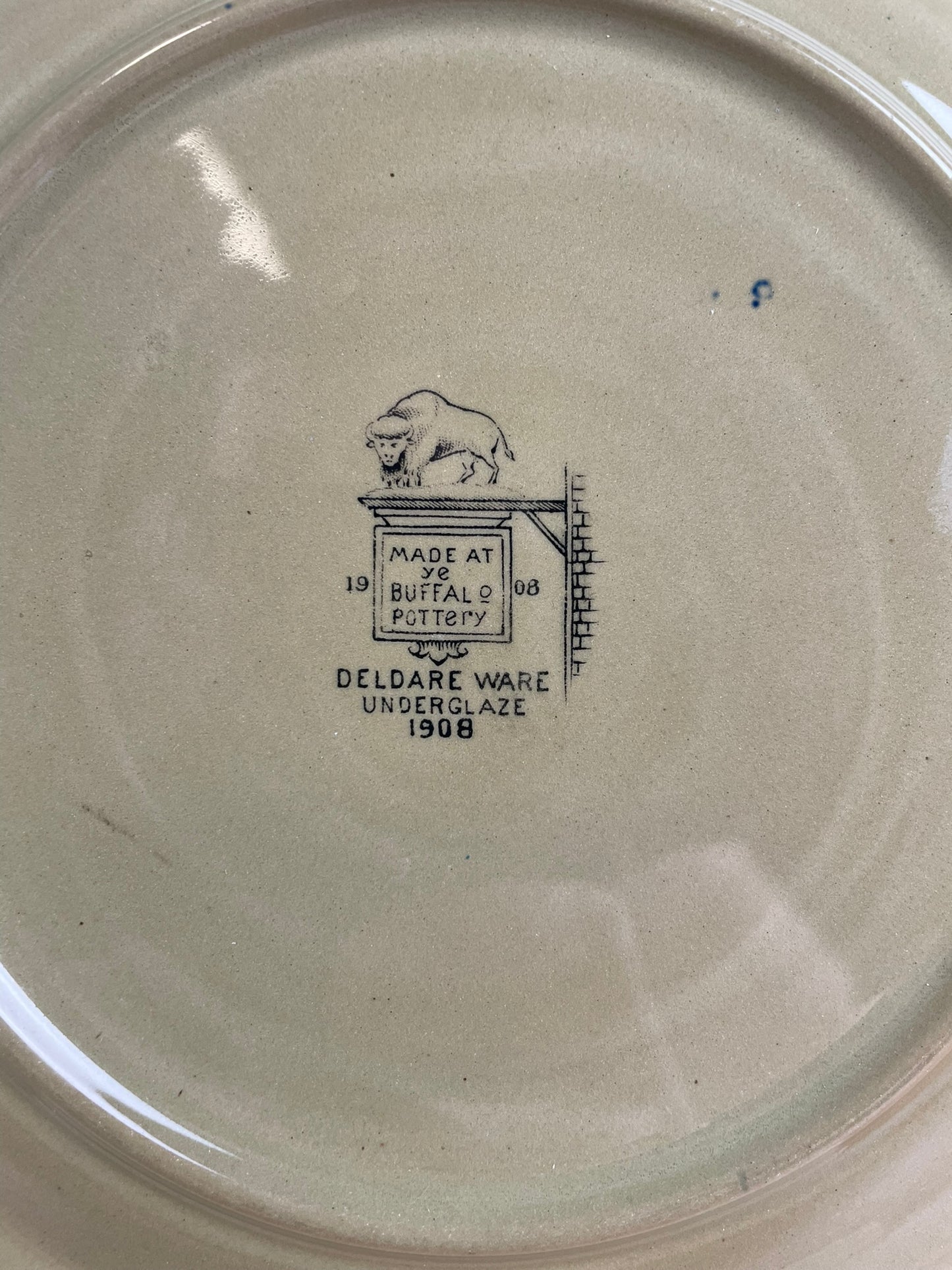 1908 Buffalo Pottery Deldare Ware OLDEN TIMES Plate 8.5" Artist Signed