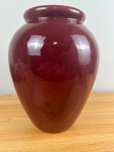 Vintage Nelson Mccoy Oil Jar Vase Drip Glaze Burgundy 12"" Tall 5"" Opening 1930's