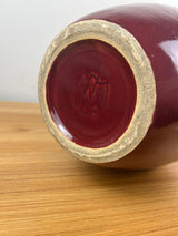 Vintage Nelson Mccoy Oil Jar Vase Drip Glaze Burgundy 12"" Tall 5"" Opening 1930's