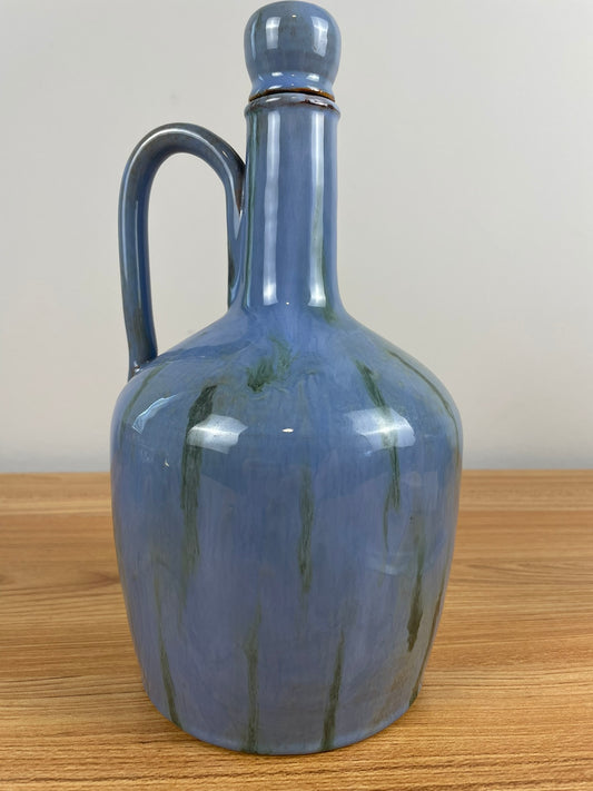 Fulper American Art Pottery Blue Drip Musical Handled Decanter Jug