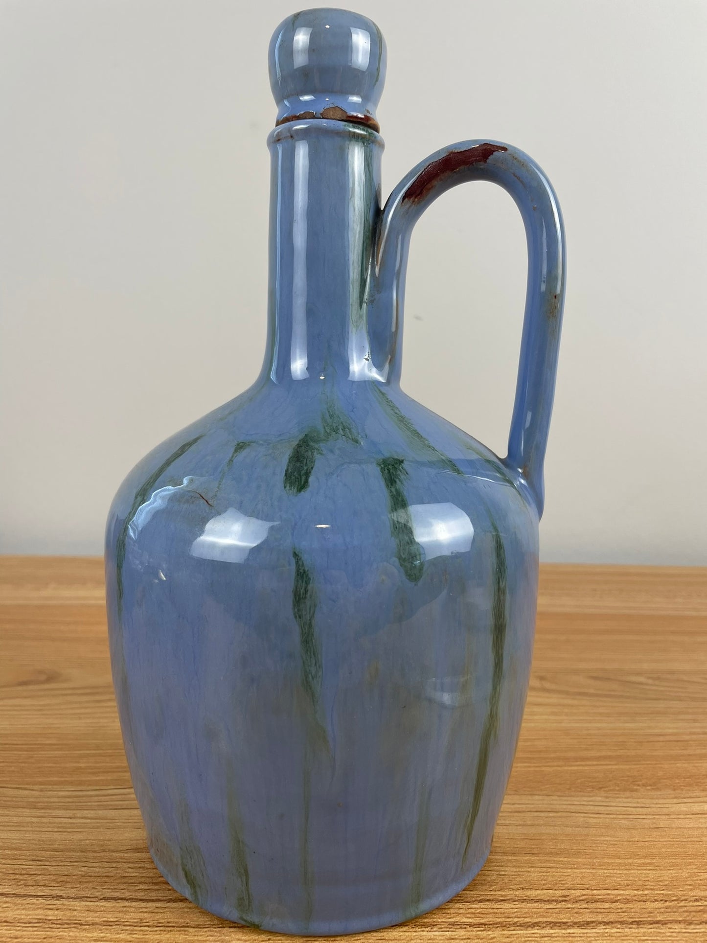 Fulper American Art Pottery Blue Drip Musical Handled Decanter Jug