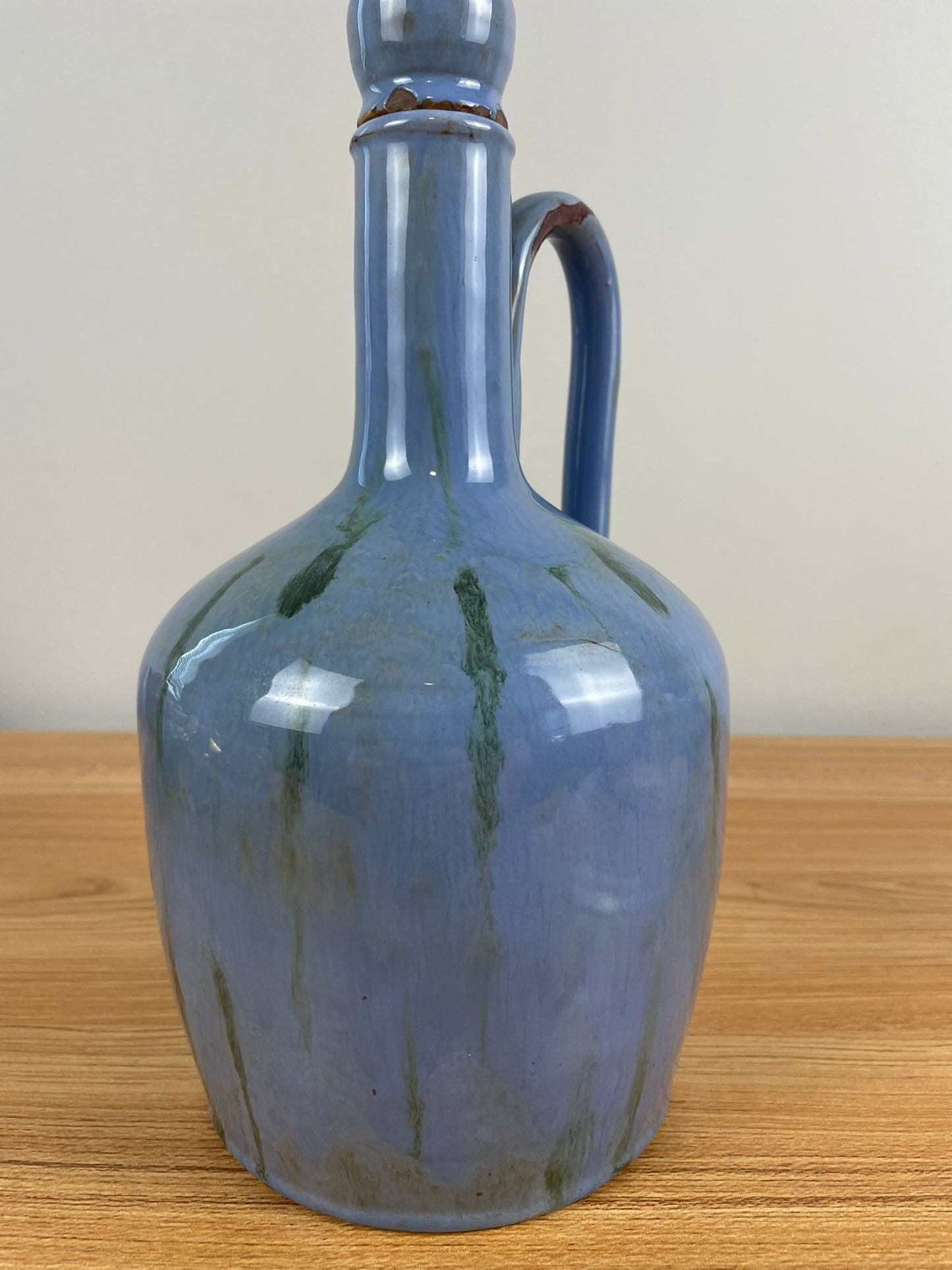 Fulper American Art Pottery Blue Drip Musical Handled Decanter Jug
