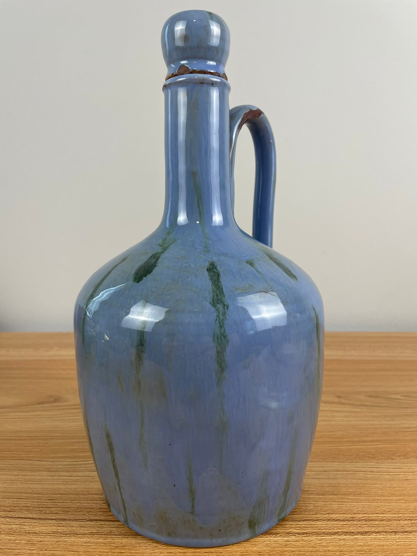 Fulper American Art Pottery Blue Drip Musical Handled Decanter Jug