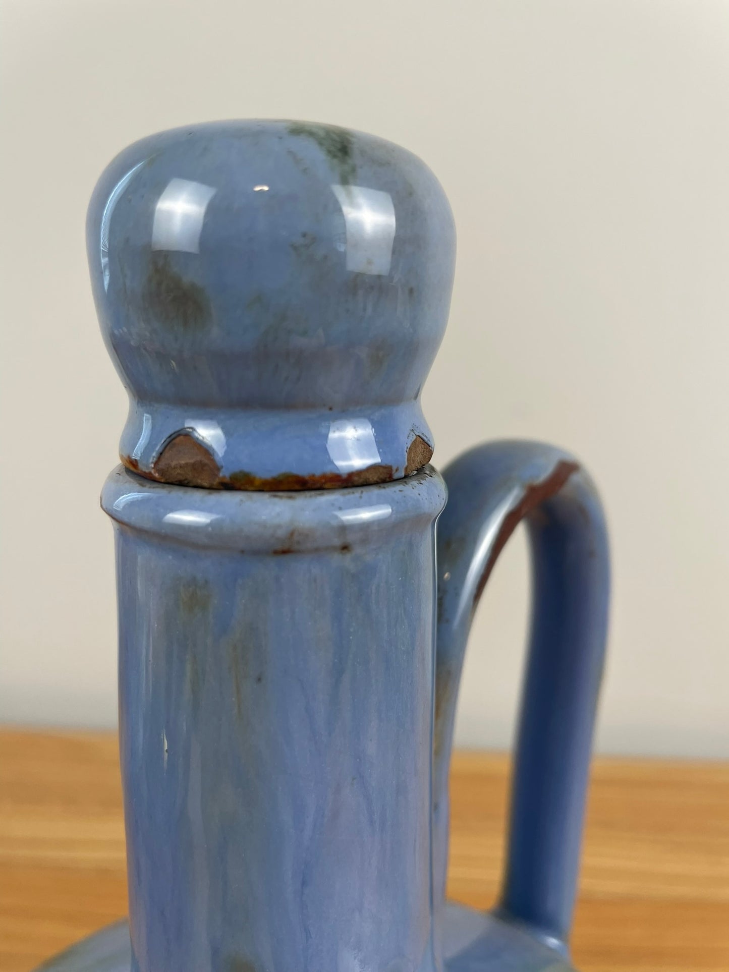 Fulper American Art Pottery Blue Drip Musical Handled Decanter Jug