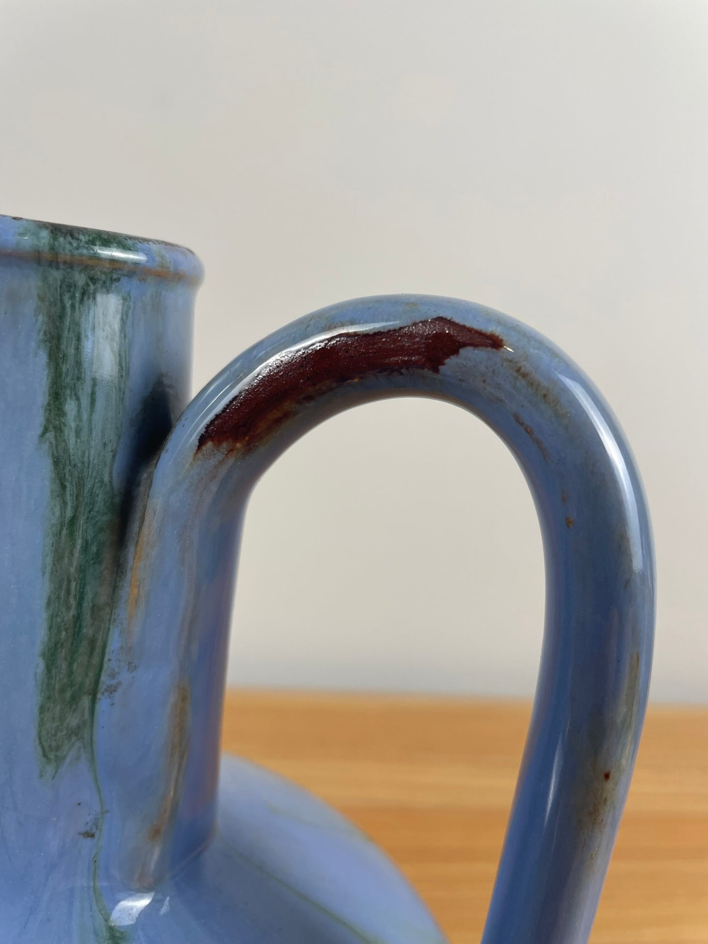 Fulper American Art Pottery Blue Drip Musical Handled Decanter Jug