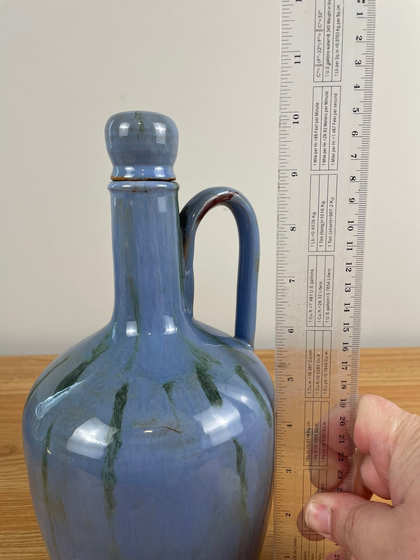 Fulper American Art Pottery Blue Drip Musical Handled Decanter Jug