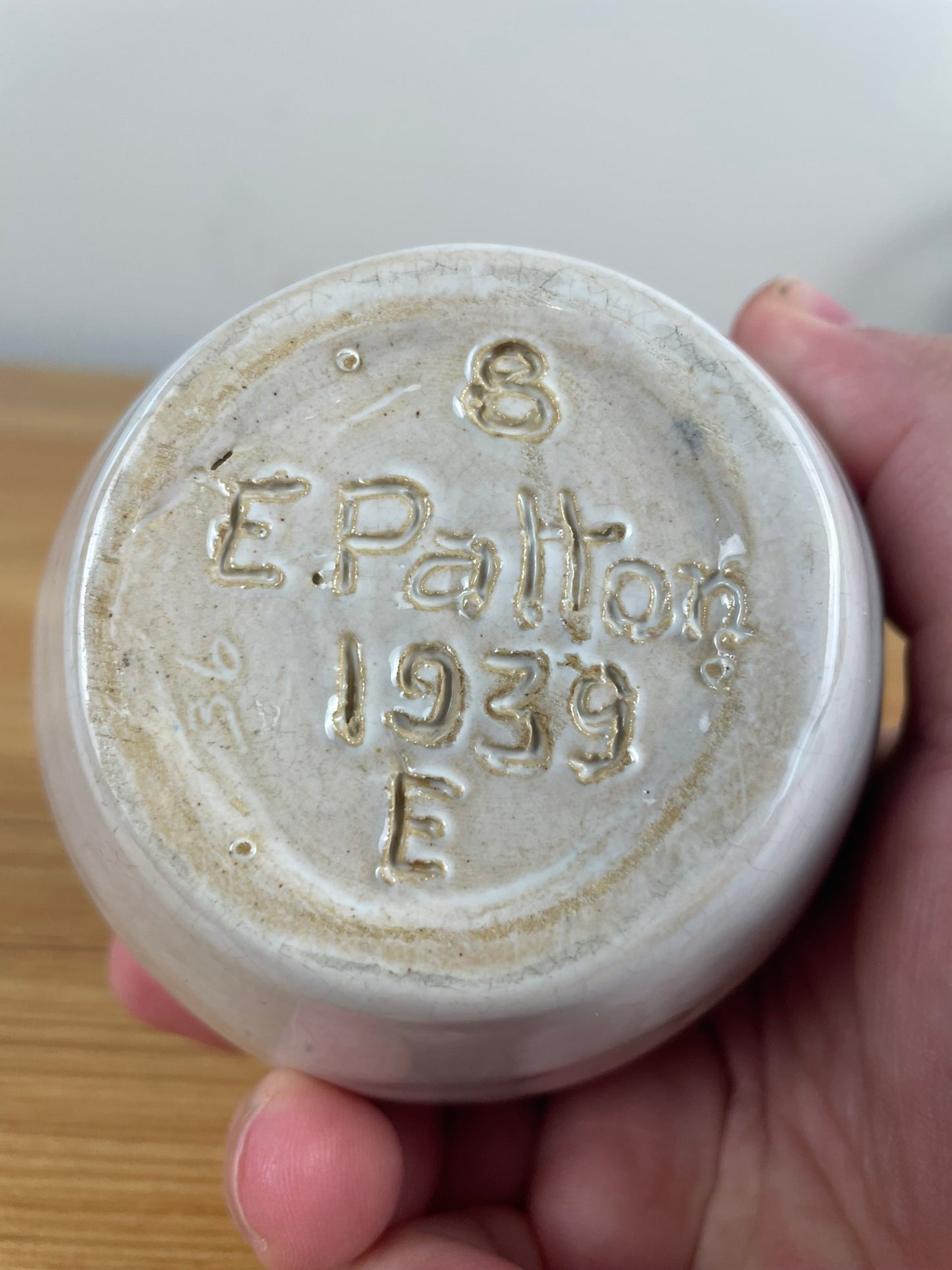 Pewabic Detroit Student Art Pottery White Round Bulbous Vase E Patton 1939