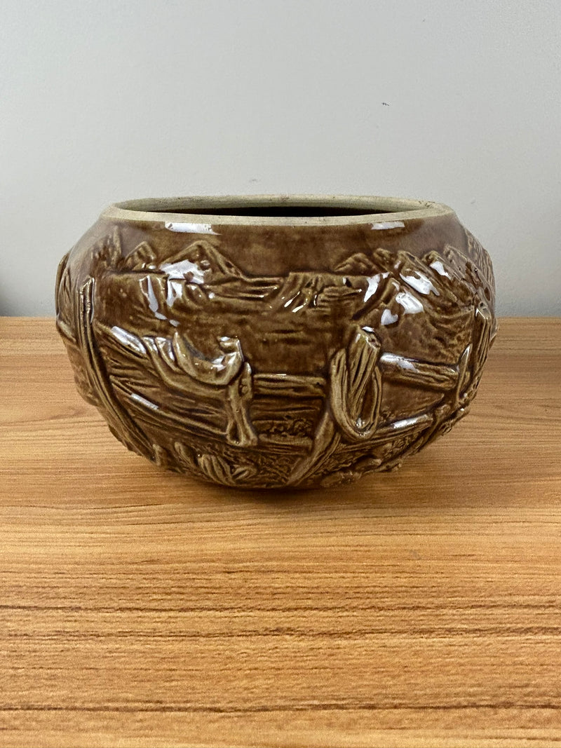 Hopalong Cassidy Art Pottery Cowboy Brown Cookie Corral Jar