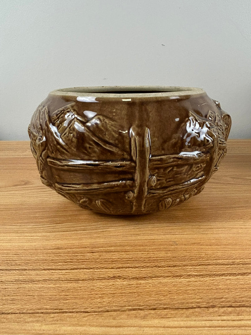 Hopalong Cassidy Art Pottery Cowboy Brown Cookie Corral Jar