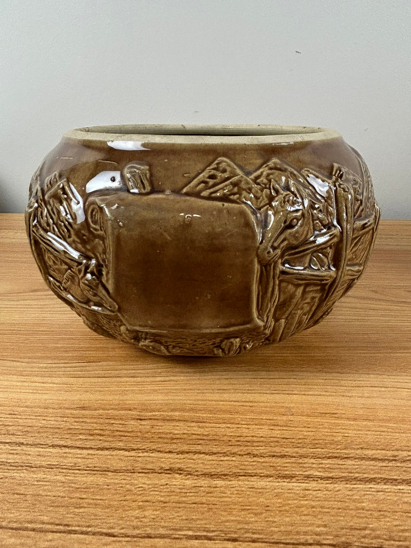 Hopalong Cassidy Art Pottery Cowboy Brown Cookie Corral Jar