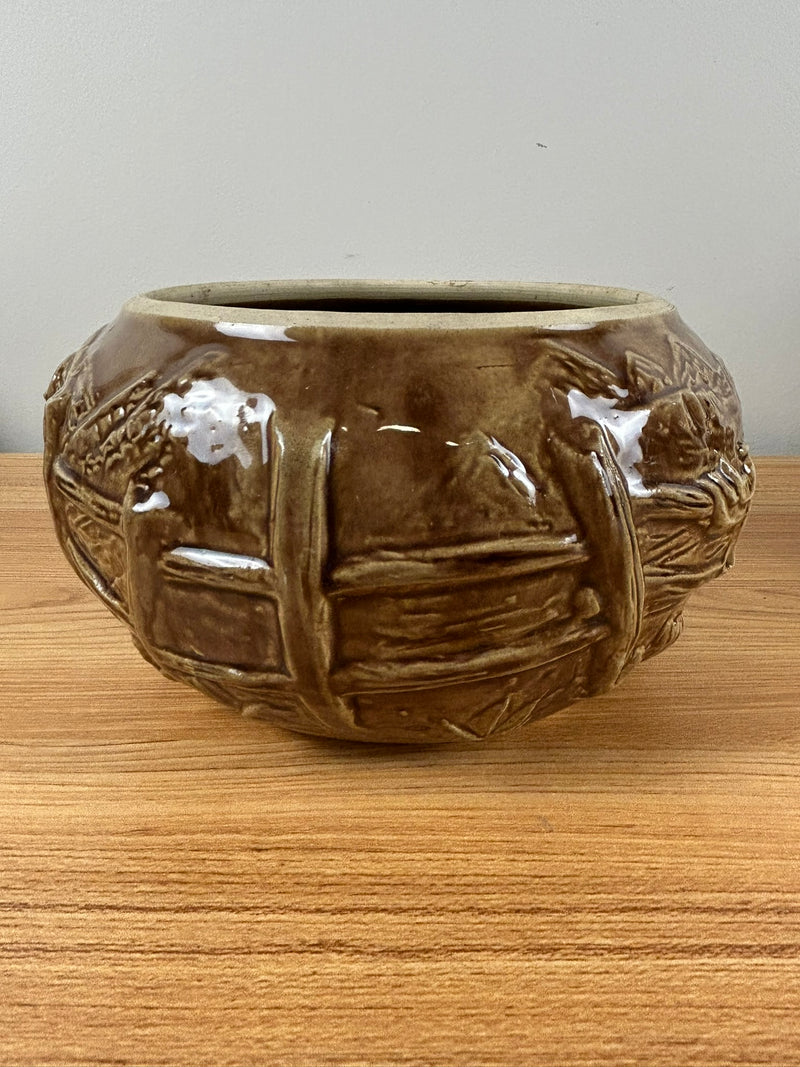 Hopalong Cassidy Art Pottery Cowboy Brown Cookie Corral Jar