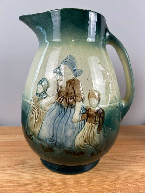 Roseville Holland Dutch Utility Line Green 1900s Vintage Pottery Ceramic Pitcher