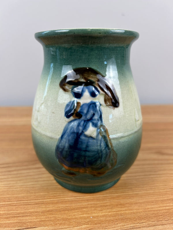 Roseville Holland Dutch Utility Line Green 1900s Vintage Pottery Ceramic Vase