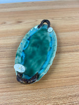 Donkey Flight Clay Creations Green Art Pottery Floral Handled Tray