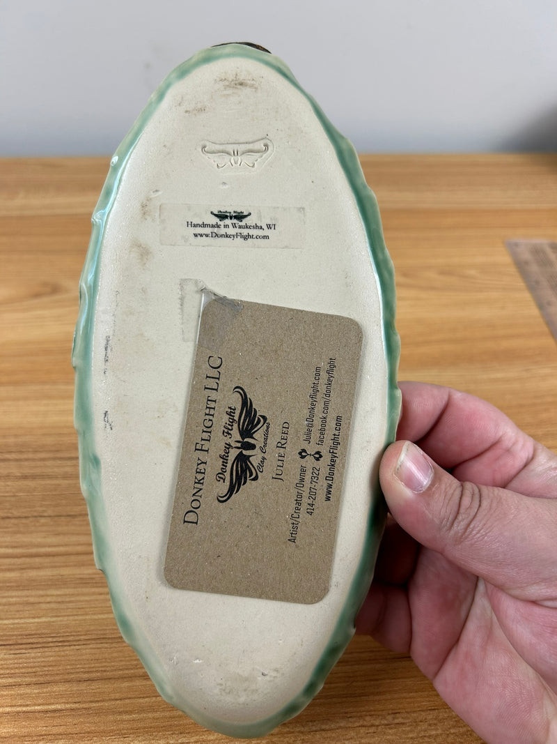 Donkey Flight Clay Creations Green Art Pottery Floral Handled Tray