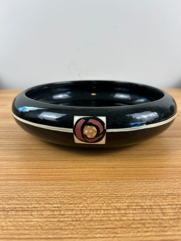 Weller Art Pottery Black Rosemont Console Tri-Foot Flower Bowl 9 Inches