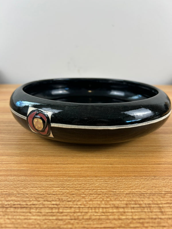 Weller Art Pottery Black Rosemont Console Tri-Foot Flower Bowl 9 Inches