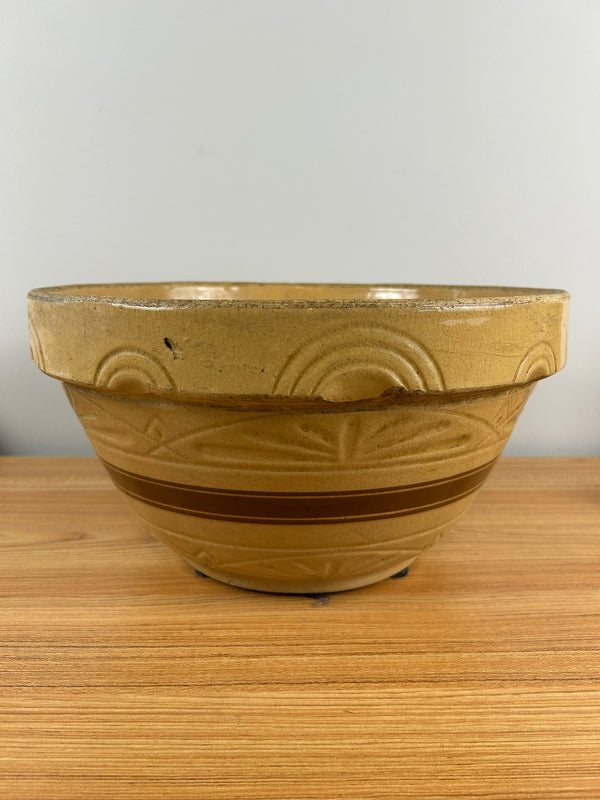 Vintage RRP Co. #305 EX. LARGE 14" Yellow Ware Stoneware Mixing Bowl Brown Bands