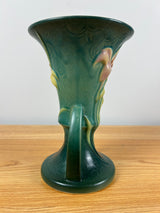 Roseville Pottery Zephyr Lily Vase 132-7 Green Double Handle 7.25"" Vintage 1940s